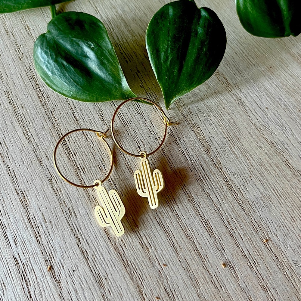 Cactus Hoops, plant lovers, cactus earrings, plant mom earrings, dessert theme